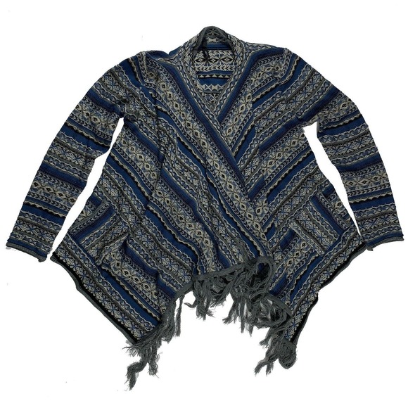 Elan Aztec Cardigan Sweater Southwest Fringe Chunky Knit‎ Boho Small - Picture 1 of 12